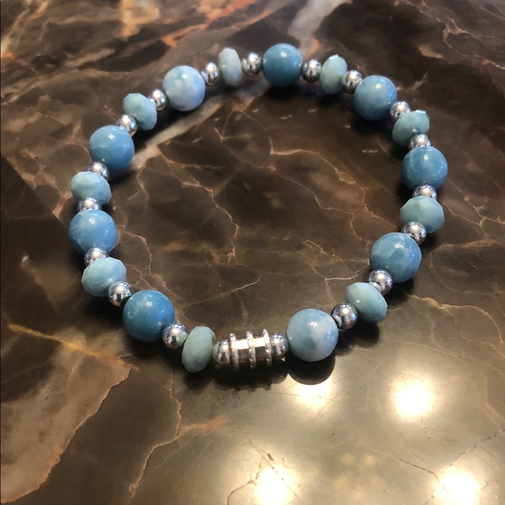 Larimar Beaded Stretch Bracelet with Silver Accents - Women